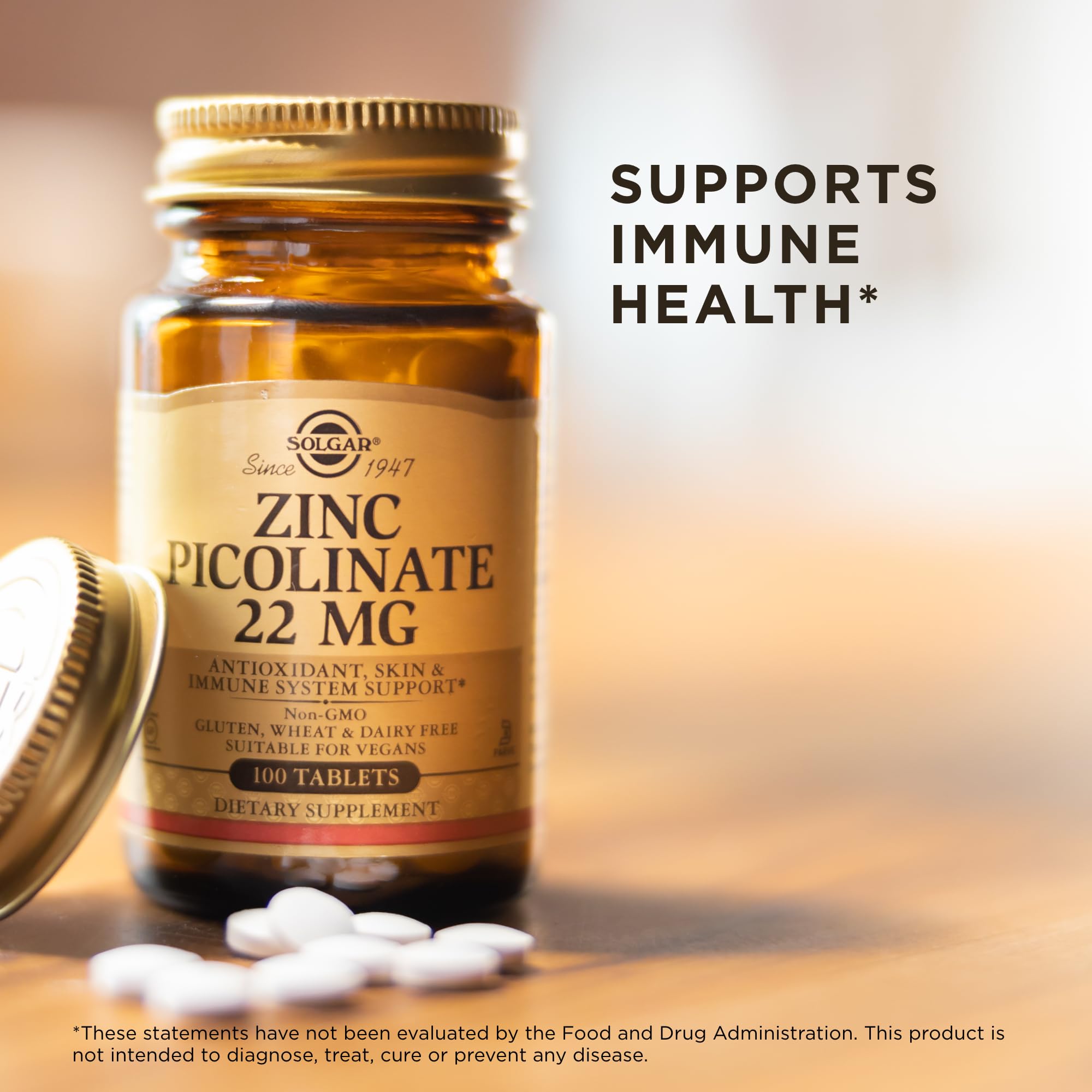 Solgar Zinc Picolinate gluten-free and kosher certification on packaging