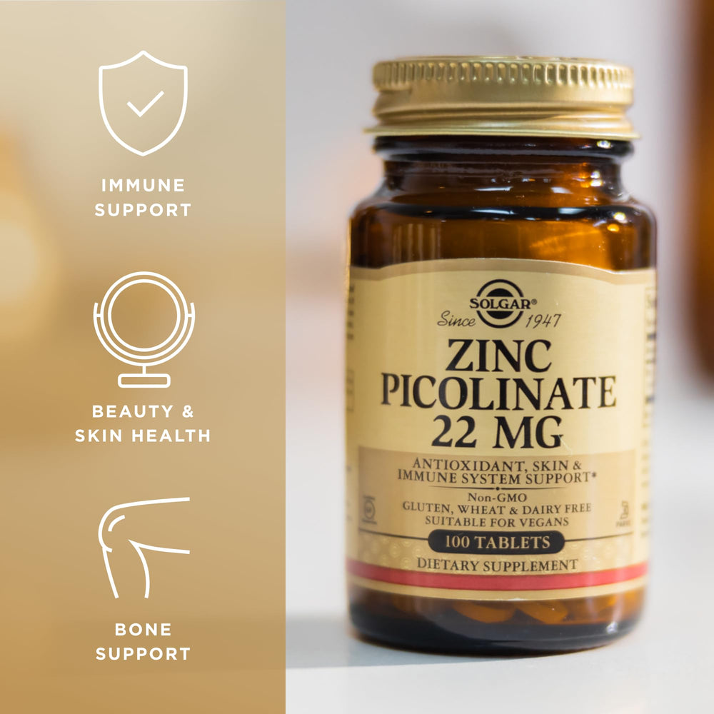 Solgar Zinc Picolinate ingredients panel, non-GMO and vegan