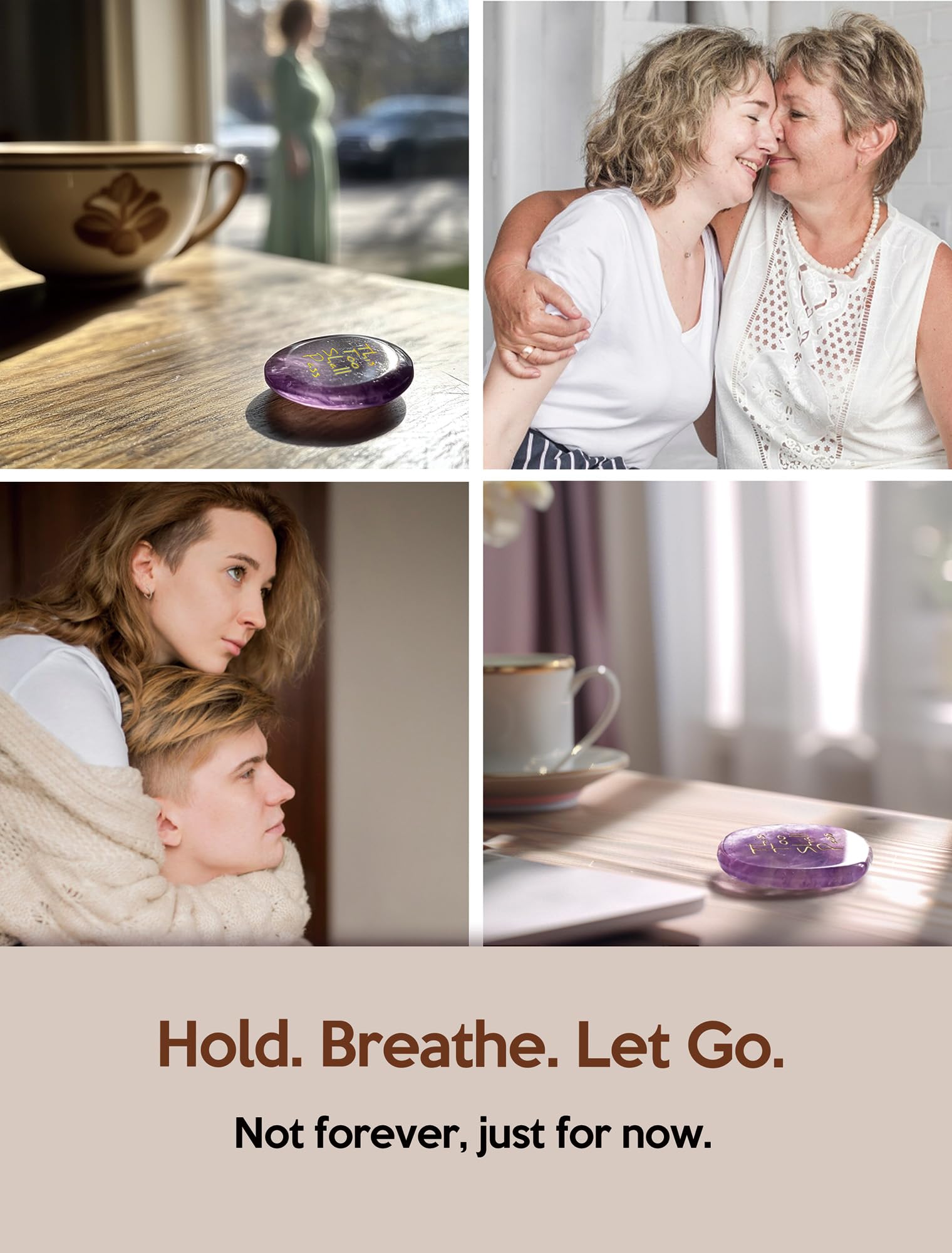 Hand-held amethyst with smooth surface for comforting touch