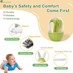 Soltdsp baby nail scissors green with rounded tips for delicate fingers.