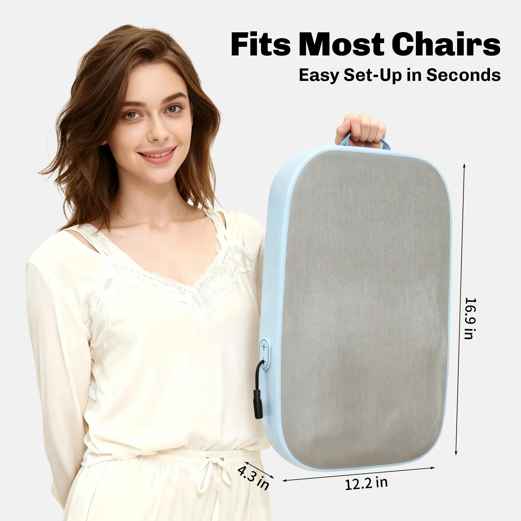 Solucky massager demonstrating ergonomic fit on the shoulder and upper back.