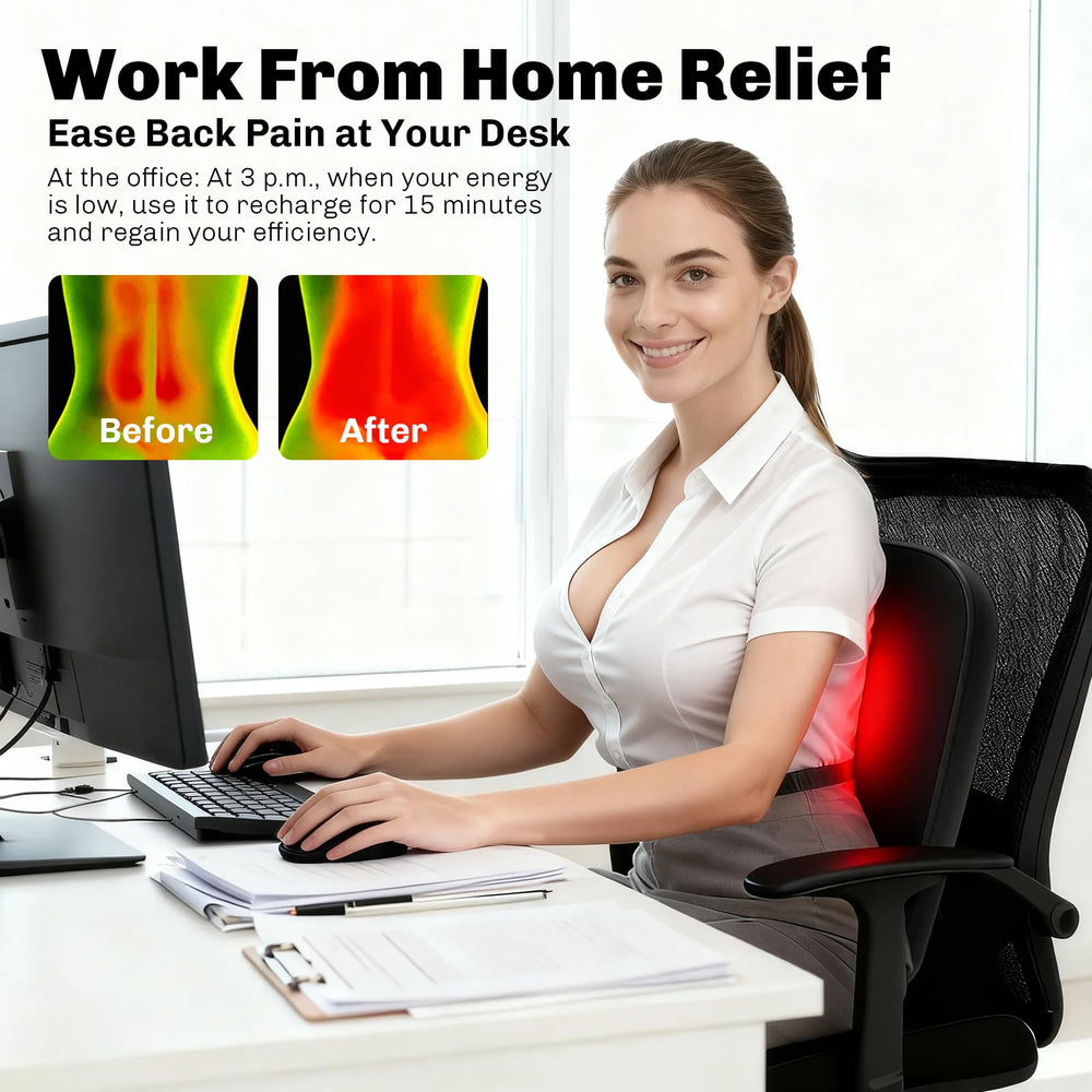 Solucky back massager with heat therapy soothes knots and improves comfort during sessions.