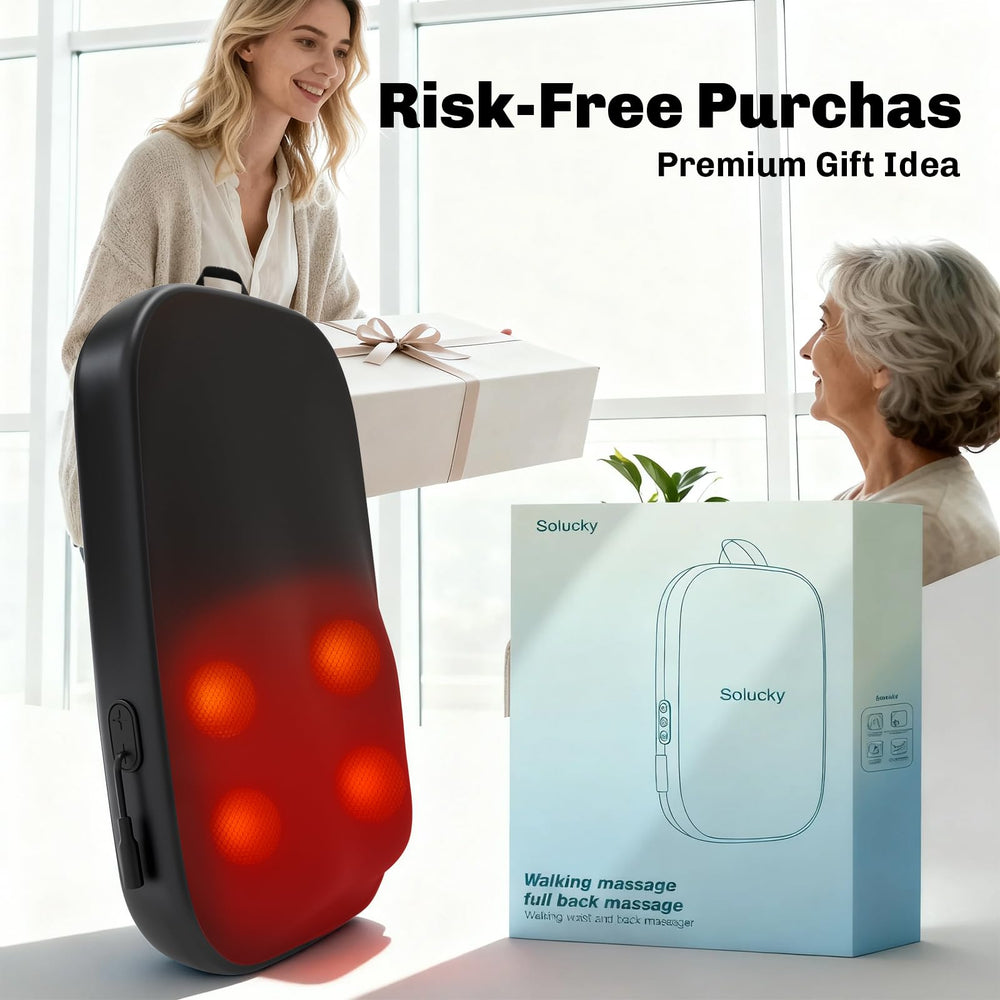 Solucky back massager ergonomic design supports shoulders and other muscle groups.