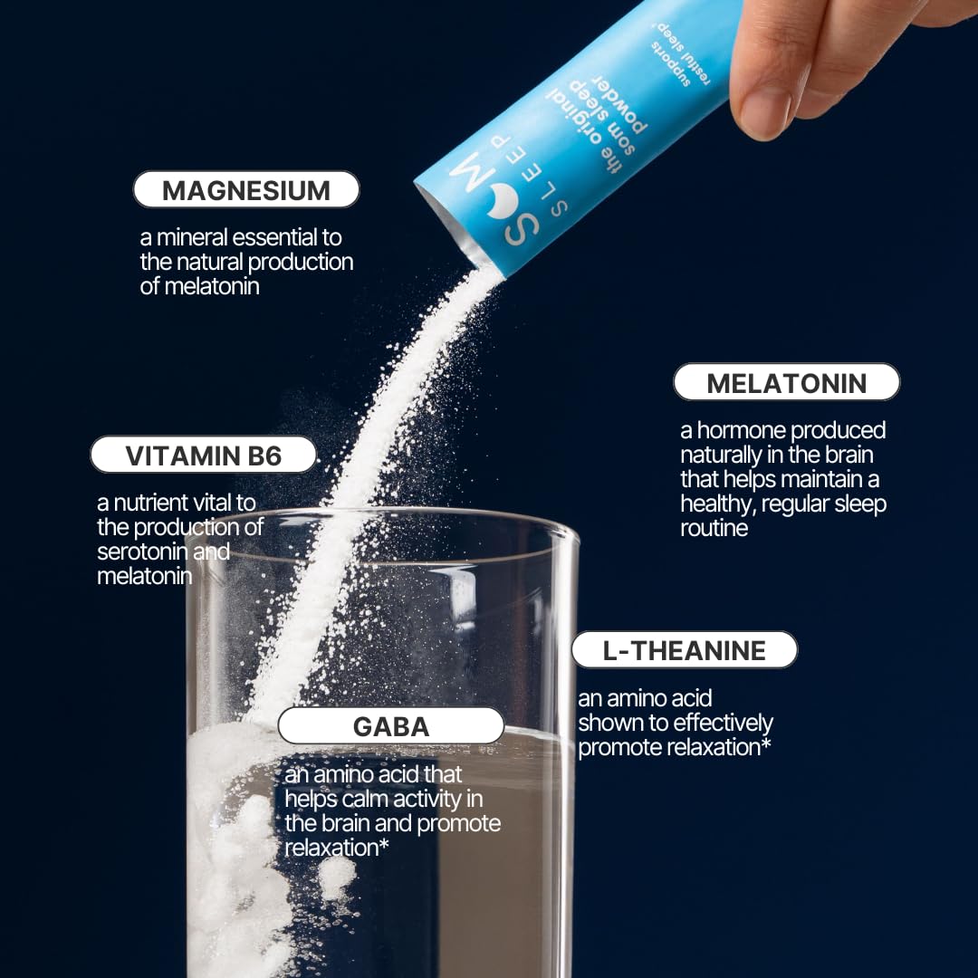 Som Sleep berry flavor powder dissolves easily for a tasty bedtime ritual.