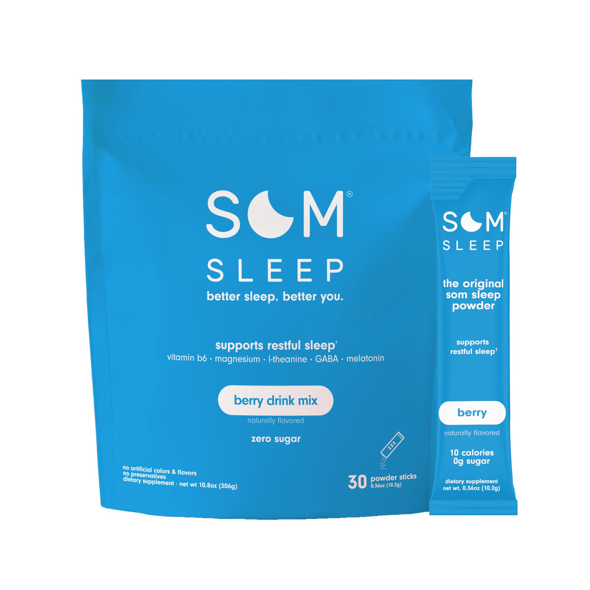 Som Sleep jar shows the nighttime powder for smoother sleep.