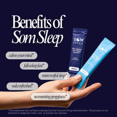 Som Sleep mixing scoop in water demonstrates quick, convenient sleep routine.