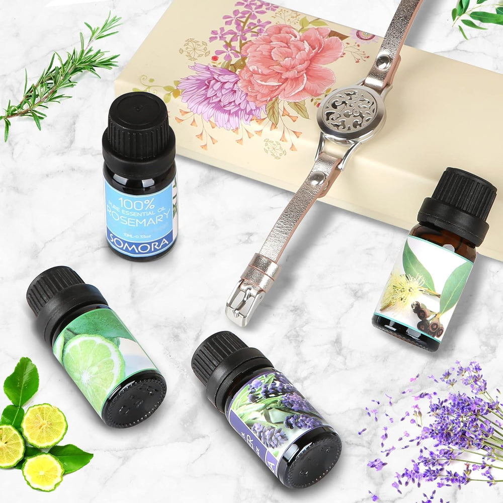 SOMORA bundle includes four essential oils and bracelet for versatile gifting.