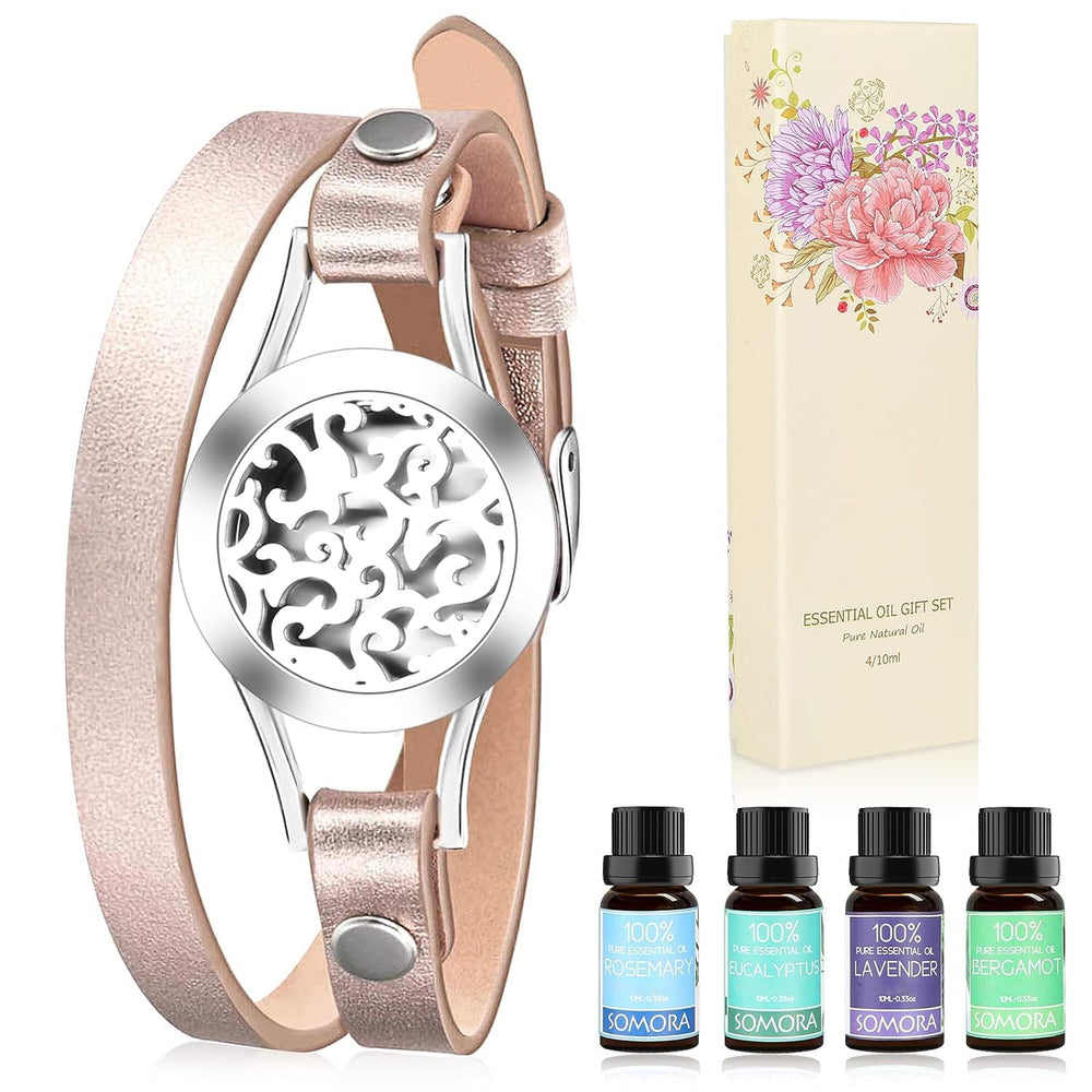 SOMORA diffuser bracelet gift set shown with packaging for on-the-go aromatherapy.