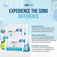 SONO hand wipes bergamot travel six-pack provides on-the-go hygiene.