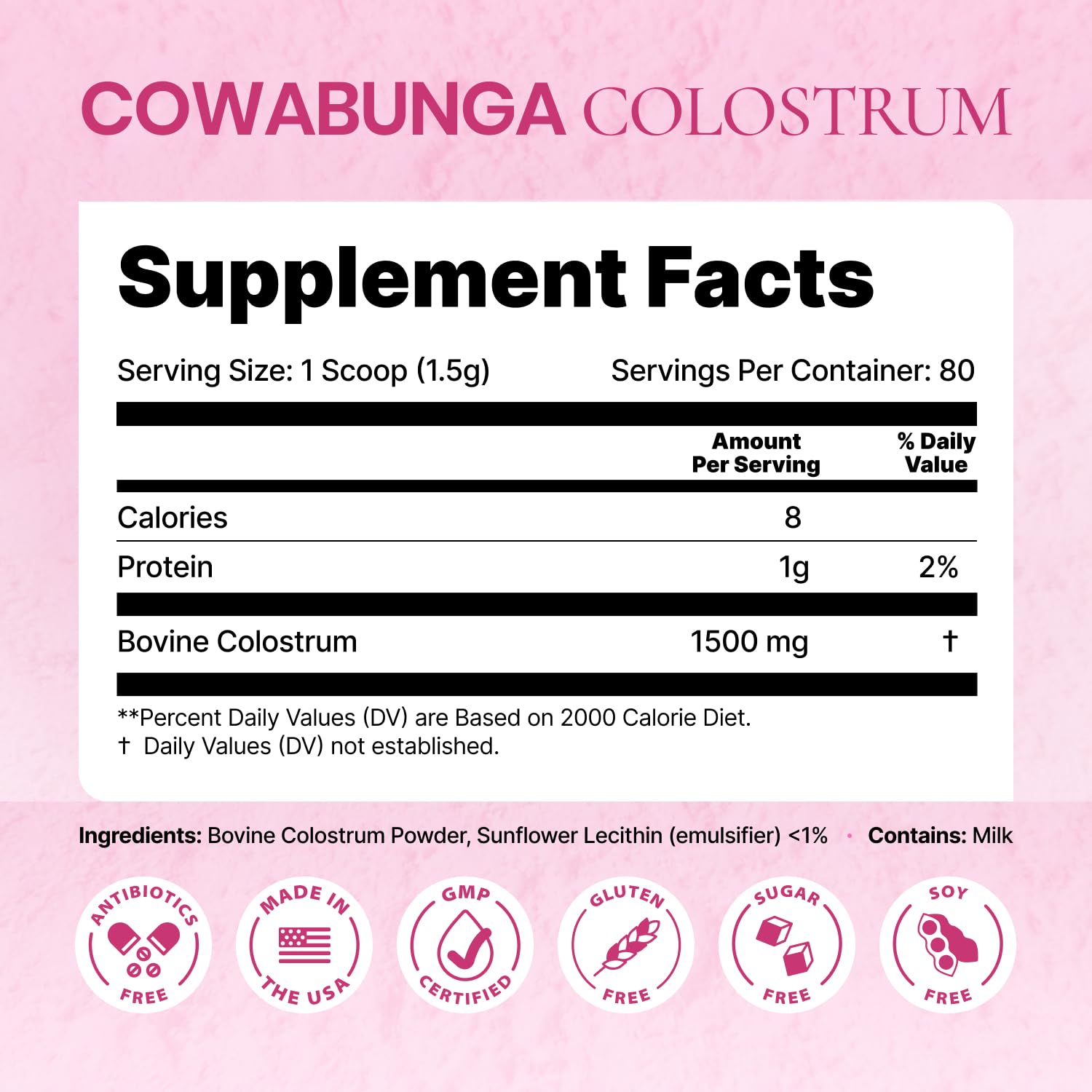 SonoHealth Cowabunga Colostrum Kosher Halal seal indicates dietary inclusivity.