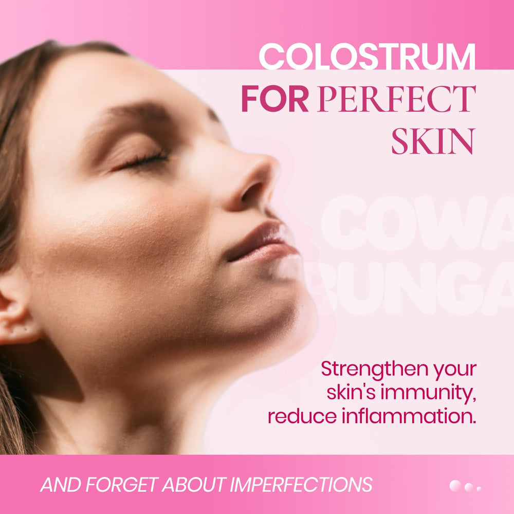 SonoHealth Cowabunga Colostrum packaging label emphasizes certifications and clean ingredients.