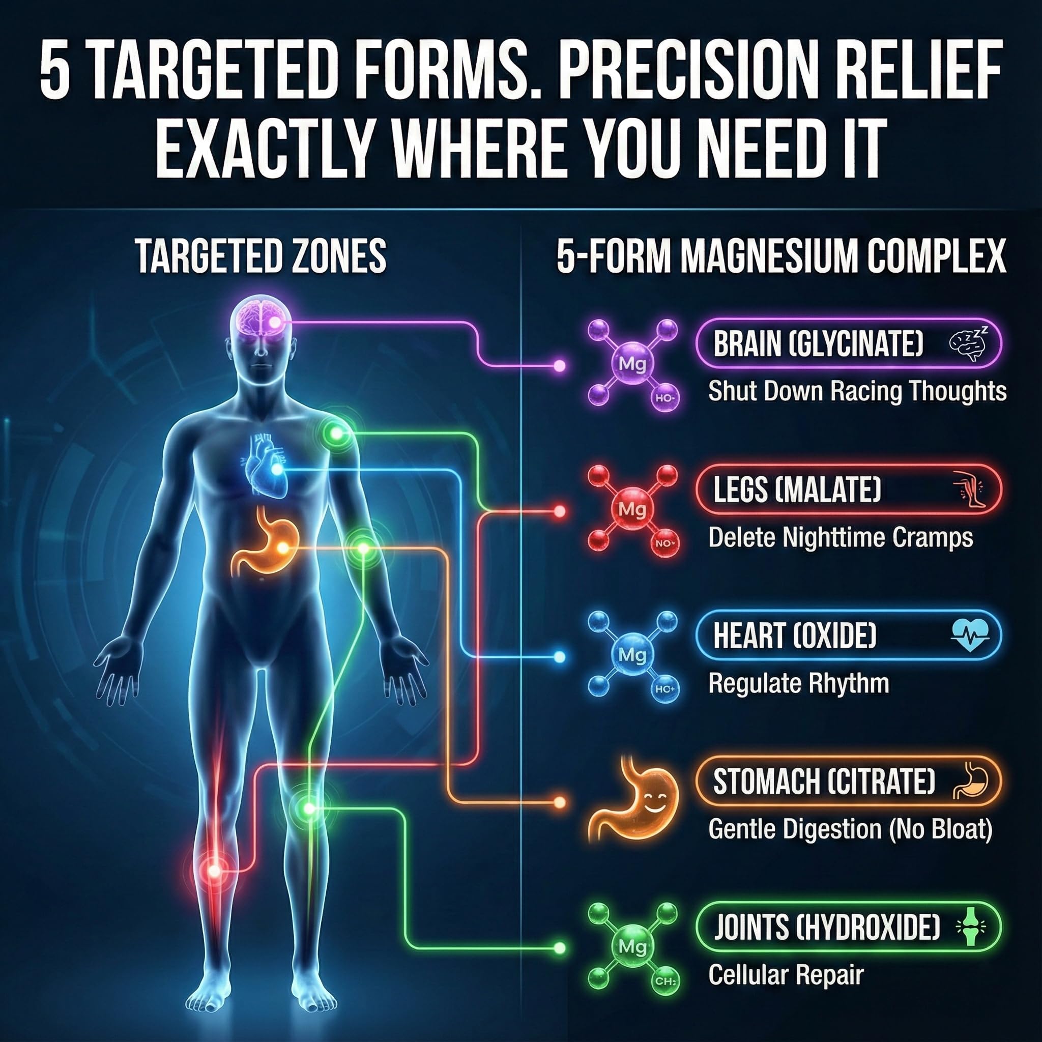 SonoHealth Spectrum 5 magnesium capsules closeup, convenient 500 mg per serving for muscle and nerve support.