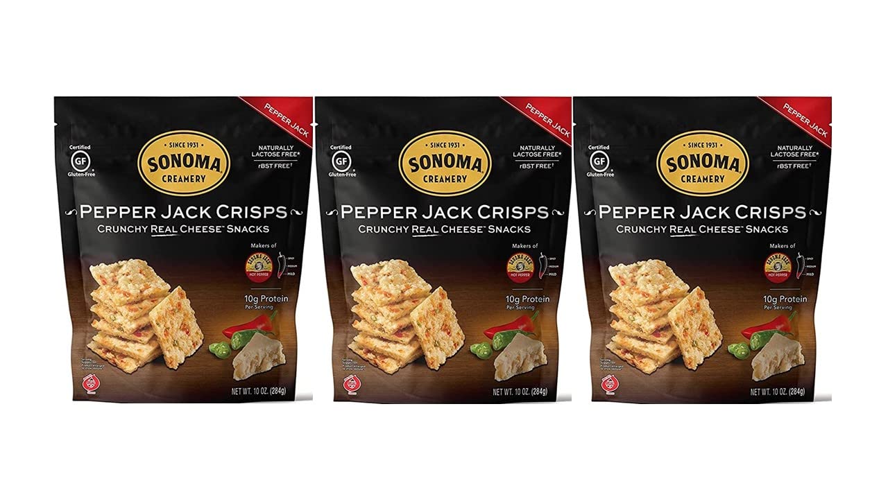 Sonoma Creamery Pepper Jack Crisps pack shot highlighting a high-protein snack option