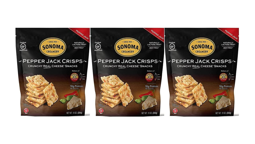 Sonoma Creamery Pepper Jack Crisps pack shot highlighting a high-protein snack option