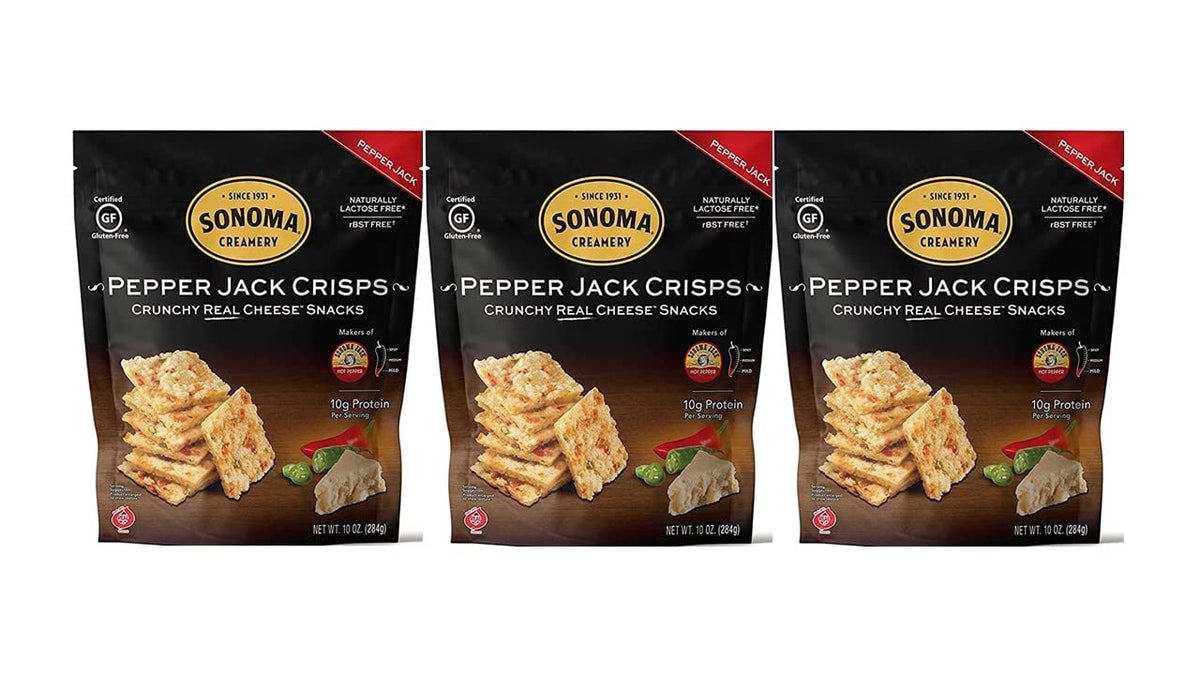 Sonoma Creamery Pepper Jack Crisps pack shot highlighting a high-protein snack option