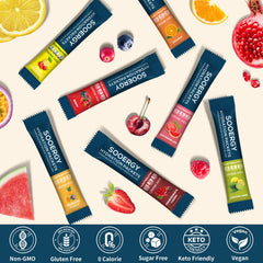 Sooergy on-the-go hydration sticks fit travel bags and workouts.