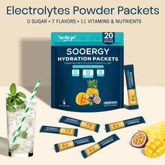 Sooergy powder dissolving in a glass with ice for refreshing taste