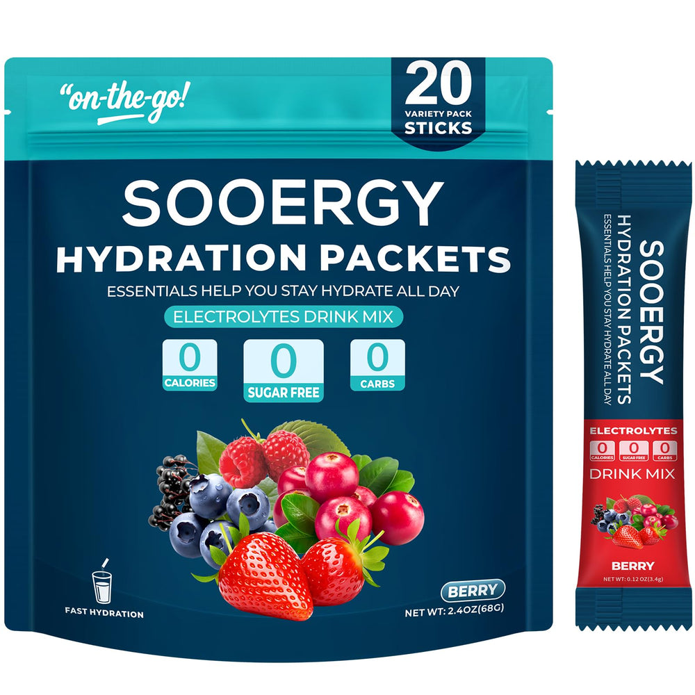 Sooergy electrolytes powder stick dissolving in water for fast hydration.