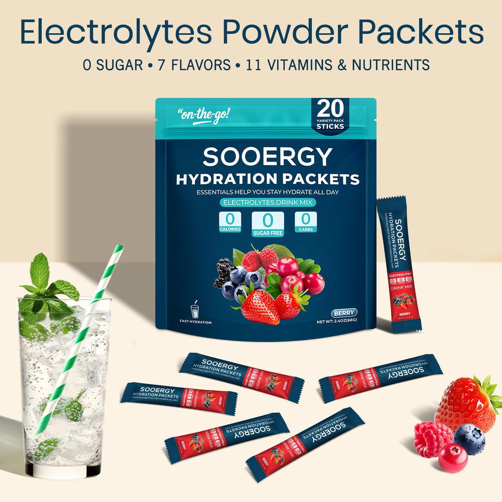 Compact single-serve Sooergy packets ideal for travel.