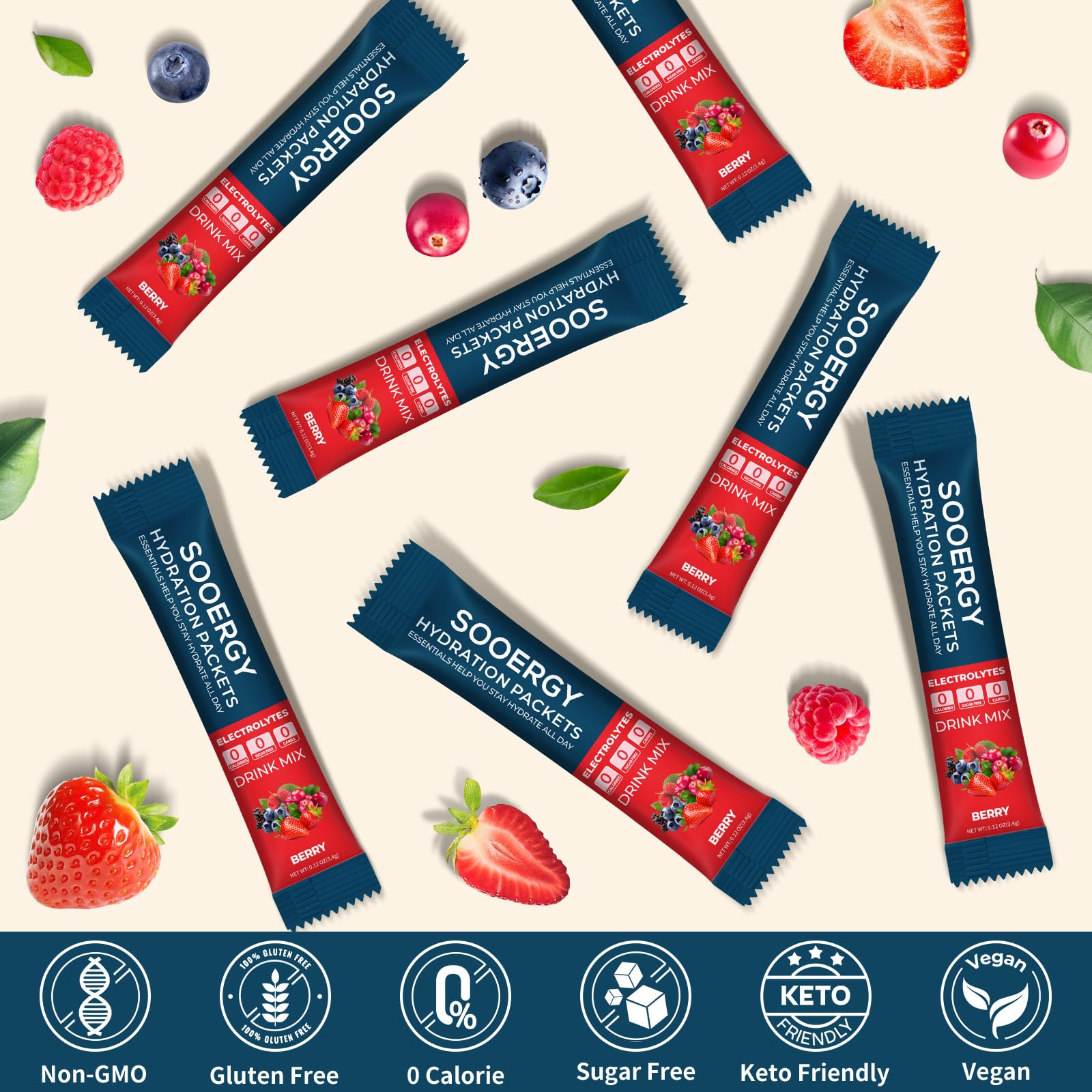 Travel-friendly Sooergy packaging with portable electrolyte sticks.