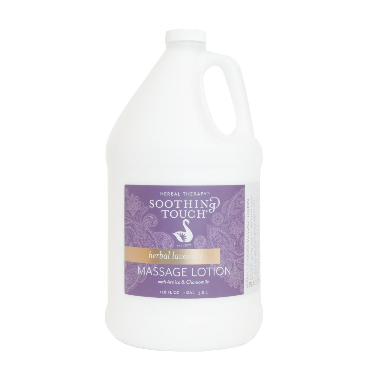 Soothing Touch Herbal Lavender Lotion bottle highlights a light, silky texture for quick absorption and smooth skin