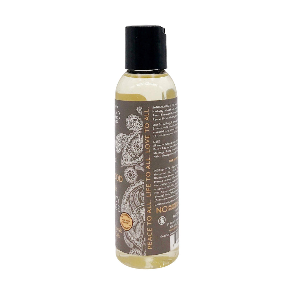 Soothing Touch sandalwood oil pour highlighting energizing skin and mood boost.