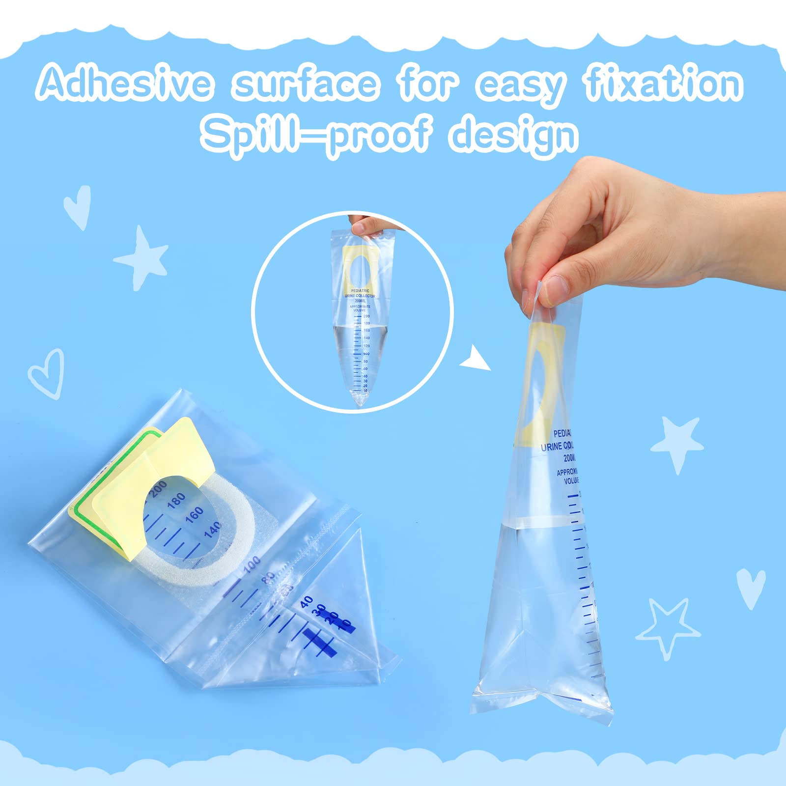 Sosation disposable kid pee bags with reliable adhesive surface for clean use.