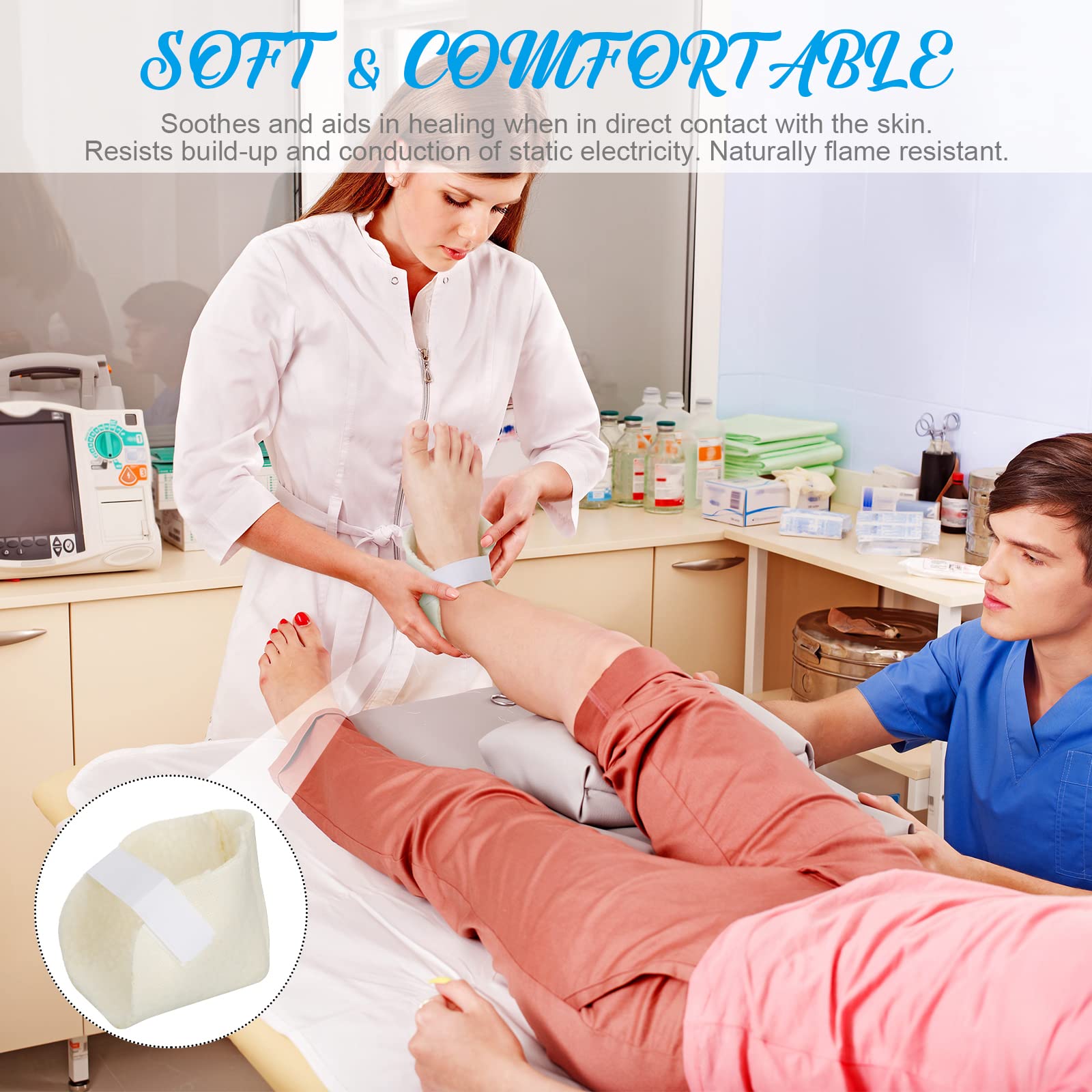 Sosation heel protectors made of soft cotton material for gentle support.