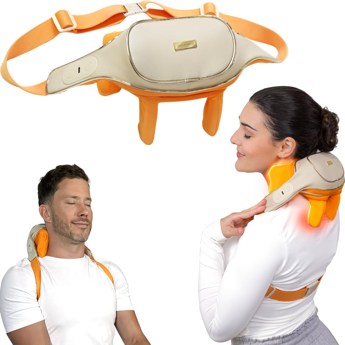 Soulajeur neck massager with heat and 4D heads for deep neck relief.