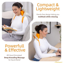 Soulajeur shoulder massager with hands-free strap for desk use.