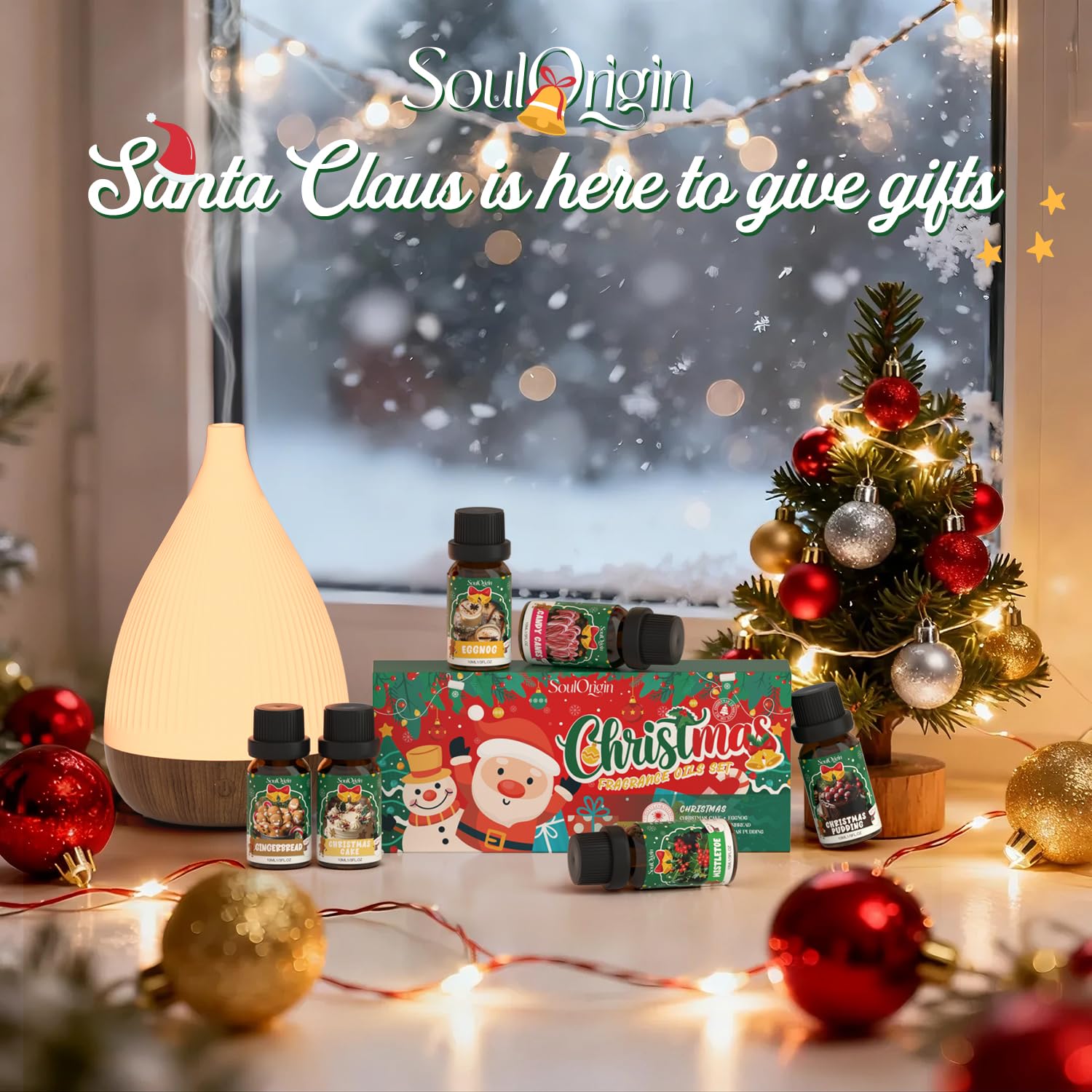 SoulOrigin Christmas Pudding oil display for diffusers and DIY gifts.