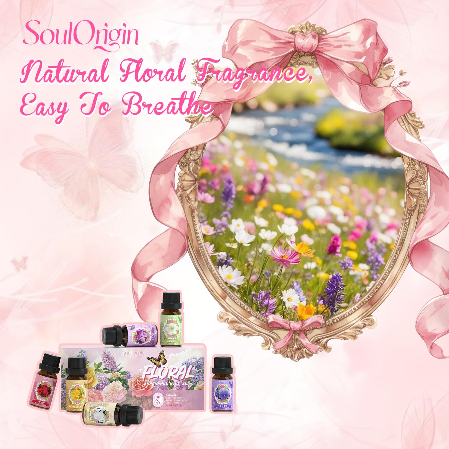 SoulOrigin Conjunto Floral: empaque elegante para regalo perfumado.