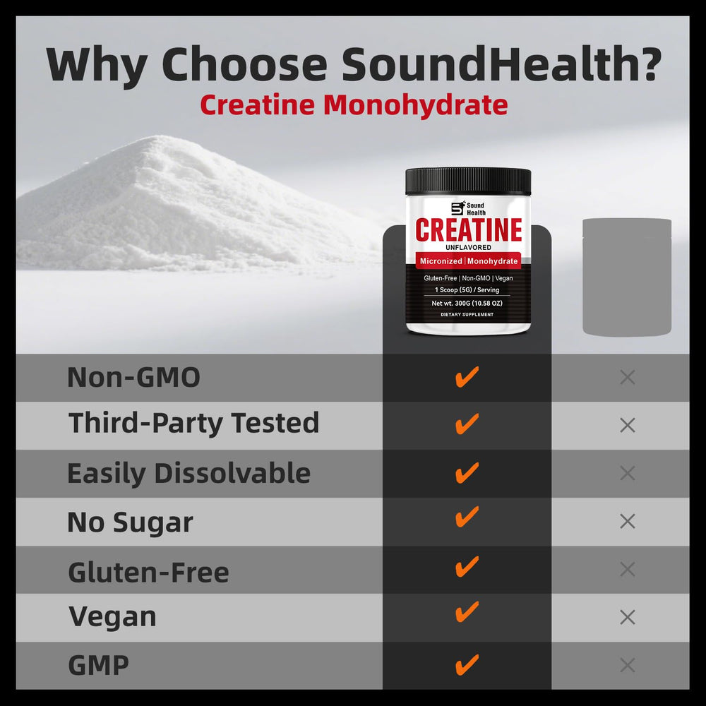Sound Health Organic creatina-monohidratada-pura, sin azúcar y apta vegana