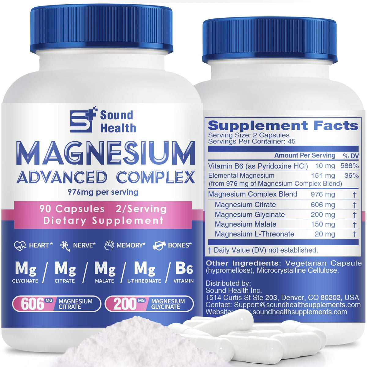 Sound Health Plus 5-in-1 magnesium bottle enables easy daily supplementation for overall wellness.