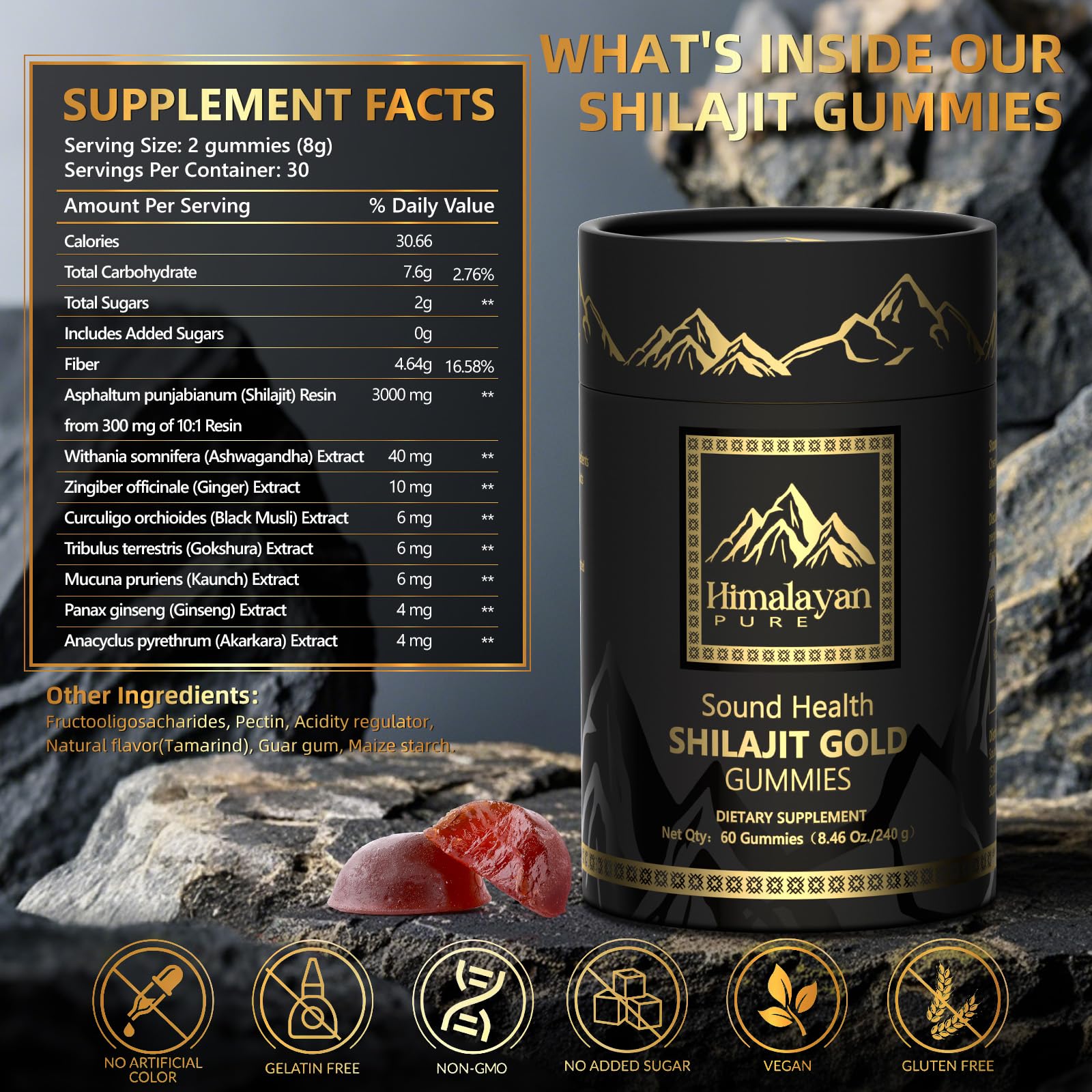 Sound Health Plus Shilajit Gold Gummies pack close-up highlighting daily energy support.