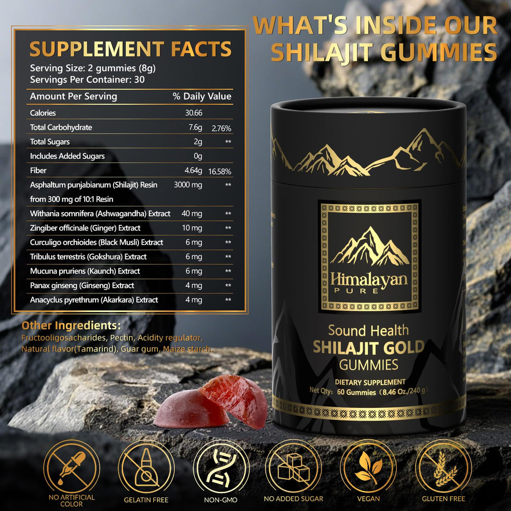Sound Health Plus Shilajit Gold Gummies pack close-up highlighting daily energy support.