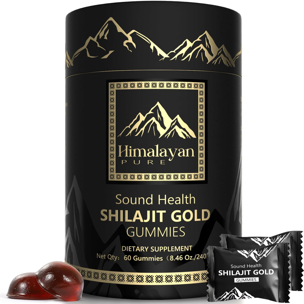 Sound Health Plus Shilajit Gold Gummies bottle with 60 gummies for daily energy.