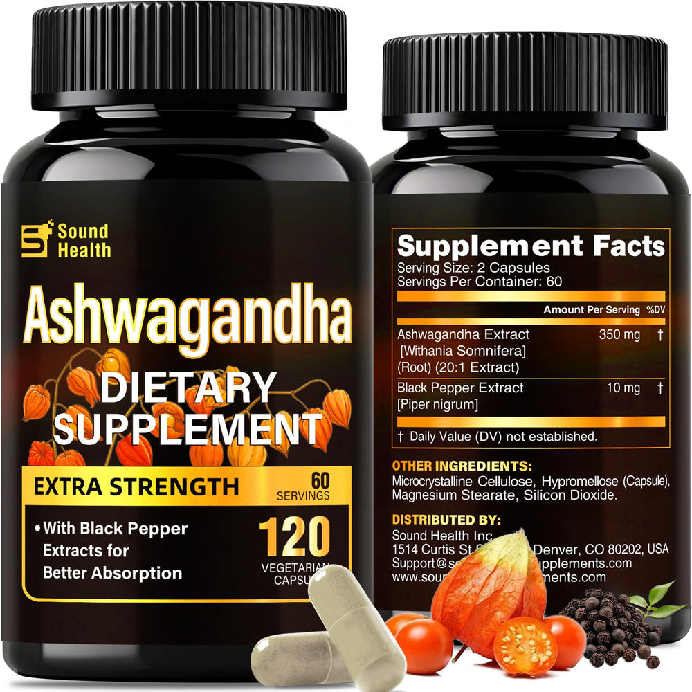 SoundHealth ashwagandha cápsulas en bote para consumo diario