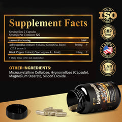 SoundHealth Ashwagandha bottle label showing purity and vegan formula