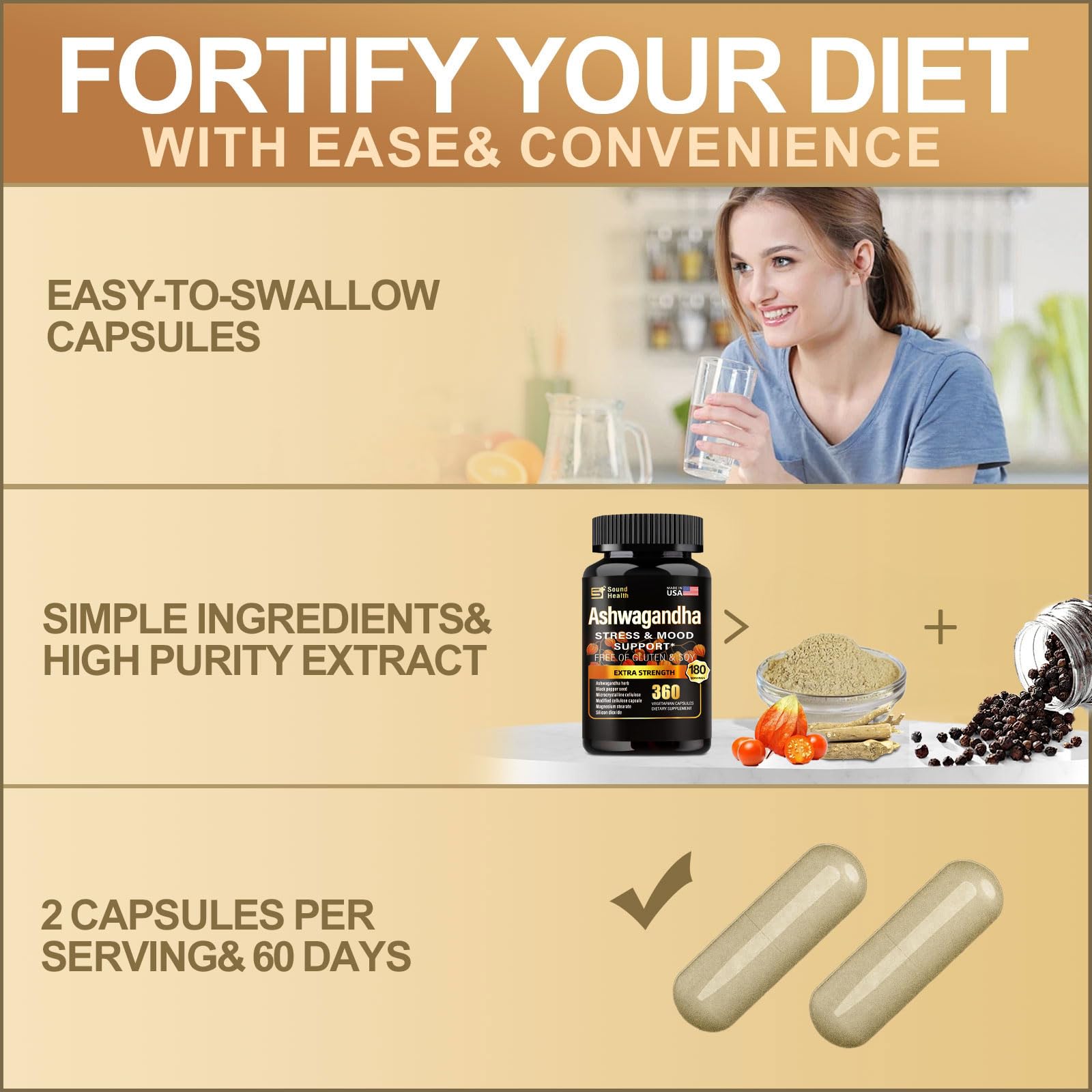 SoundHealth Ashwagandha capsules closeup reveals capsule texture and quality.
