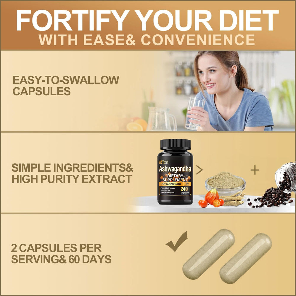SoundHealth Ashwagandha capsules with glass of water for easy intake