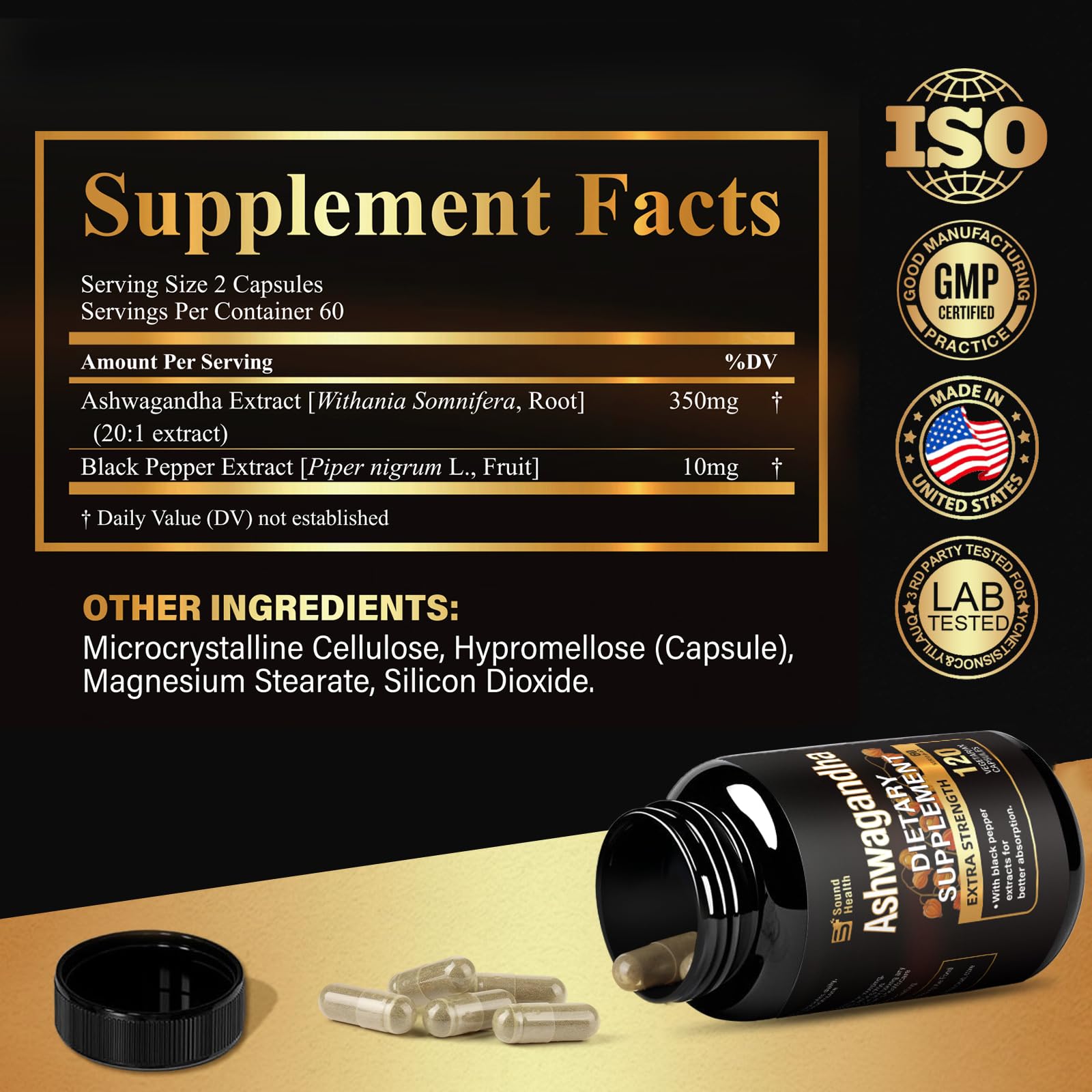 SoundHealth ashwagandha extracto raíz 20-1 con potencia concentrada
