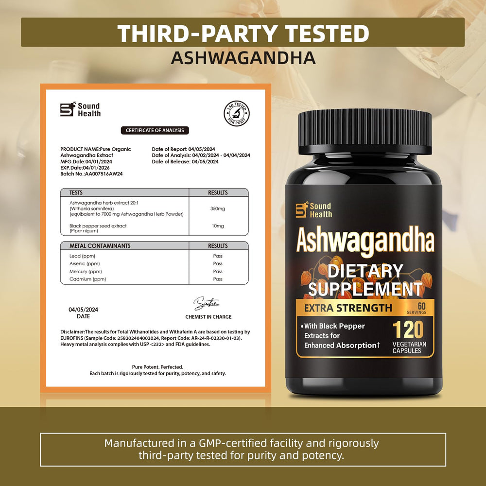 SoundHealth ashwagandha pimienta negra BioPerine para absorción
