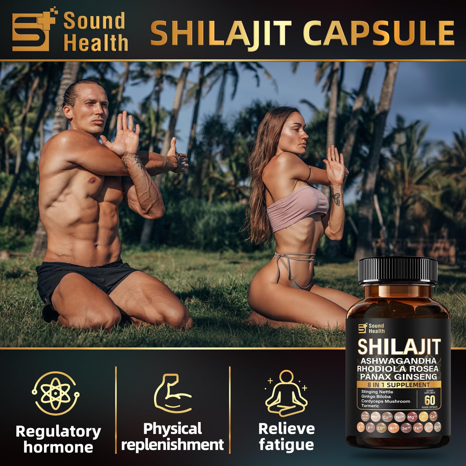 SoundHealth ingredient label close-up highlights 10 botanicals for wellness support.