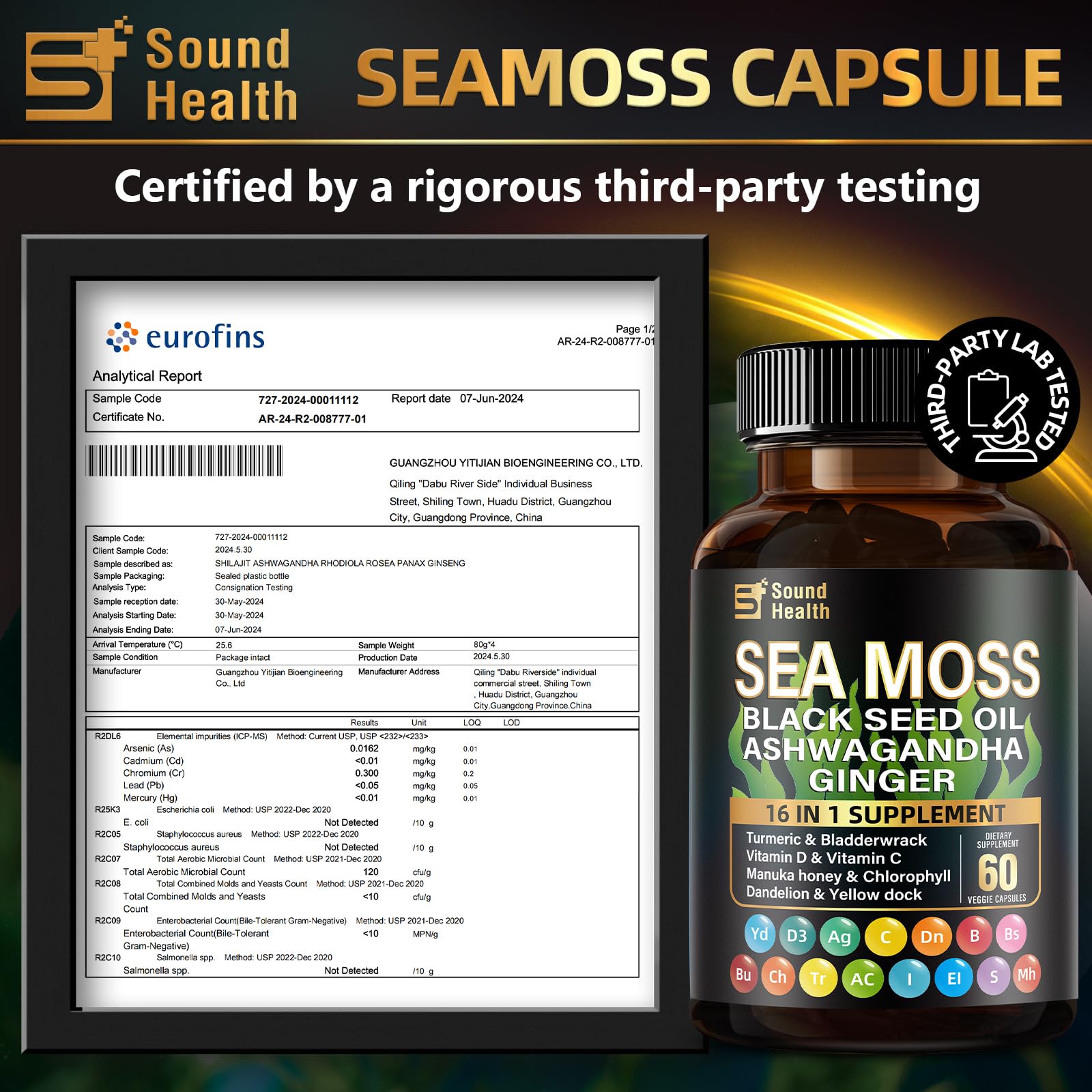 SoundHealth Sea Moss Capsules close-up shows easy daily use.