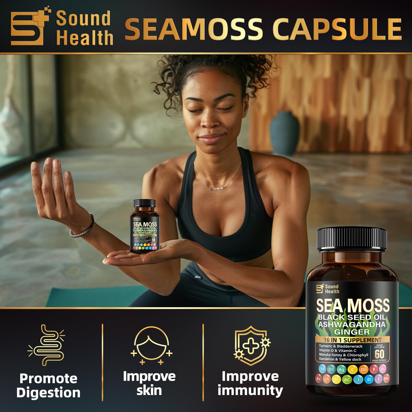 SoundHealth travel-friendly cap on bottle demonstrates airport-safe 30-day supply.