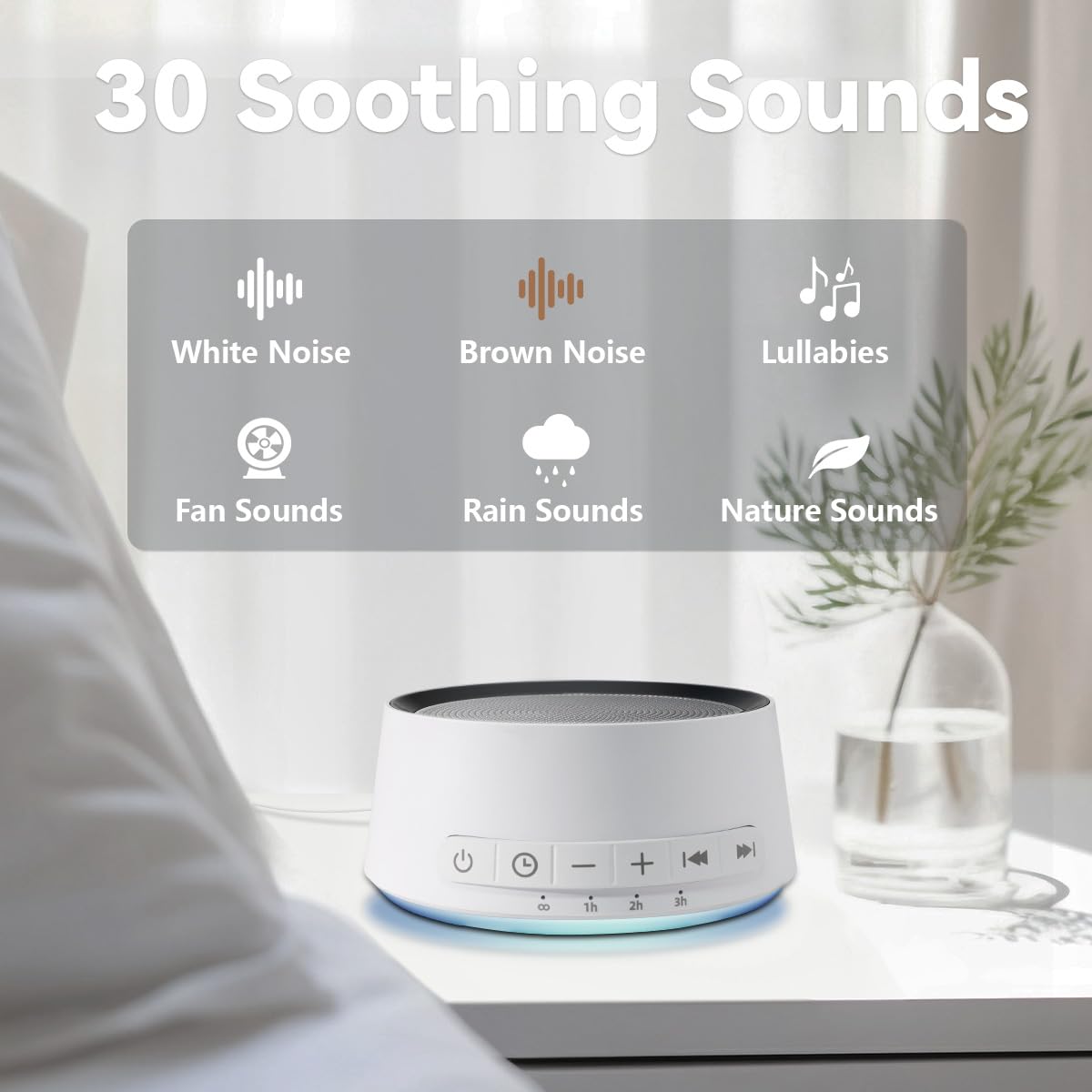 SoundMe night-light showing 12 colors provides gentle bedtime illumination