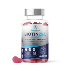Source Biology Biotin 5000mcg Complex bottle; supports hair and nail health.