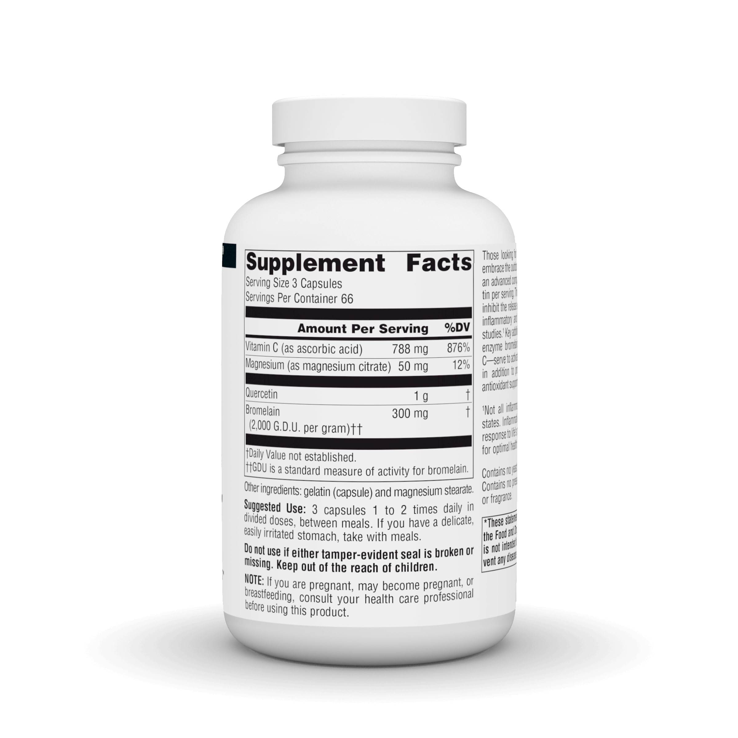 Source Naturals Activated Quercetin bottle label closeup highlighting ingredients.