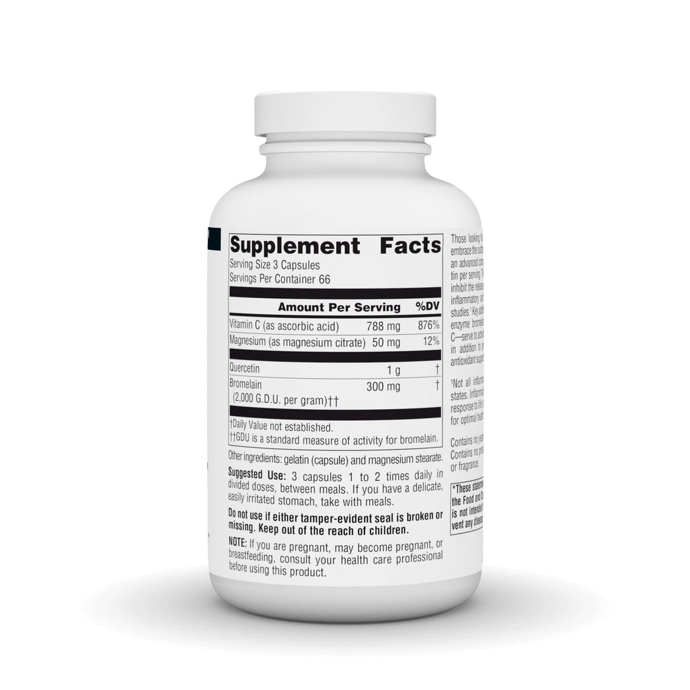 Source Naturals Activated Quercetin bottle label closeup highlighting ingredients.